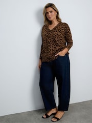 Live Unlimited Brown Leopard Print V-Neck Jumper - Image 3 of 5