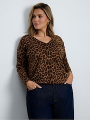 Live Unlimited Brown Leopard Print V-Neck Jumper - Image 4 of 5