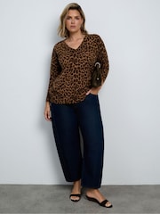Live Unlimited Brown Leopard Print V-Neck Jumper - Image 5 of 5