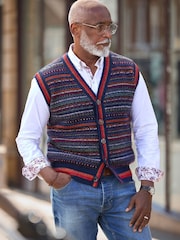 Joe Browns Blue Fabulous Fairisle Knitted Waistcoat - Image 1 of 8