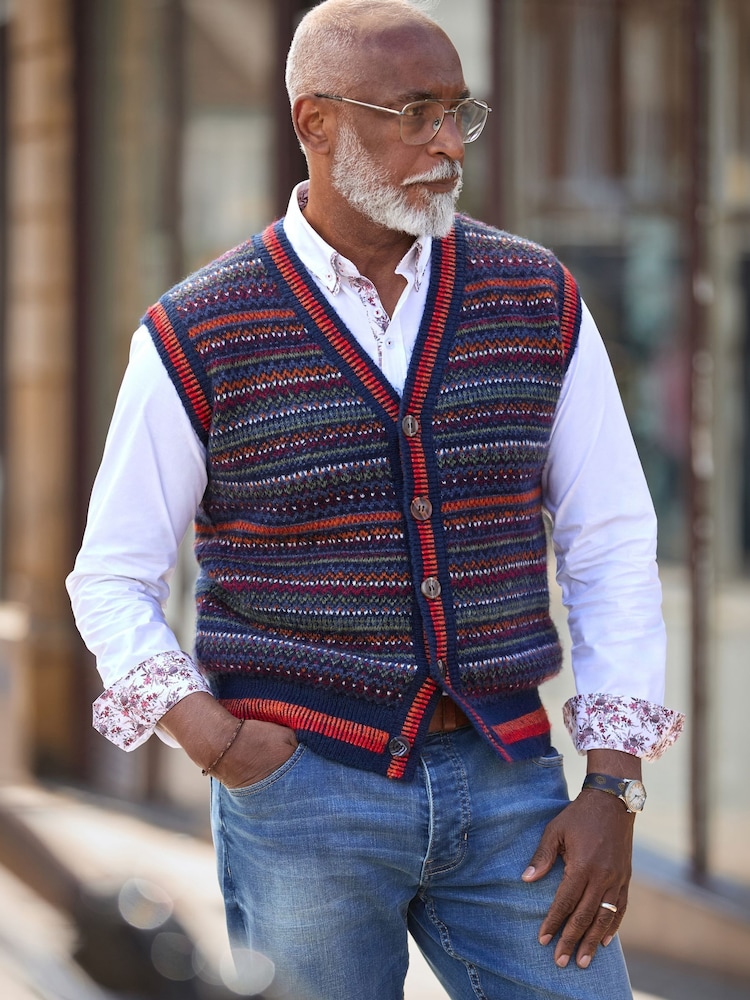 Joe Browns Blue Fabulous Fairisle Knitted Waistcoat - Image 1 of 8