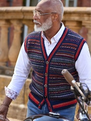 Joe Browns Blue Fabulous Fairisle Knitted Waistcoat - Image 2 of 8
