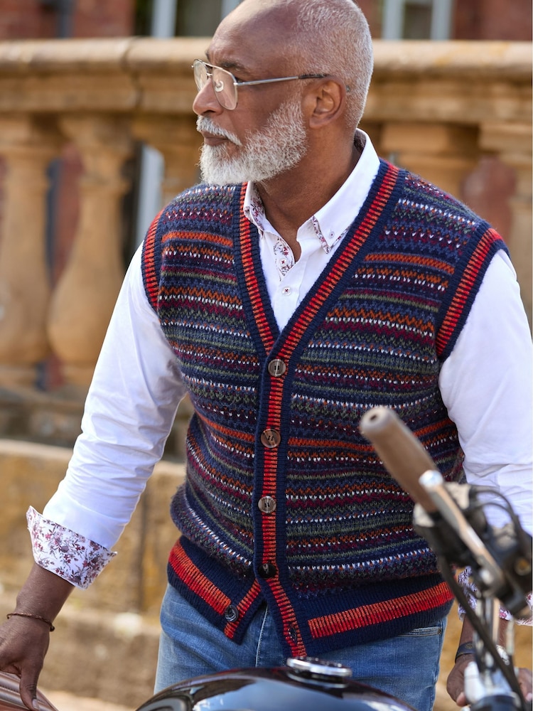 Joe Browns Blue Fabulous Fairisle Knitted Waistcoat - Image 2 of 8