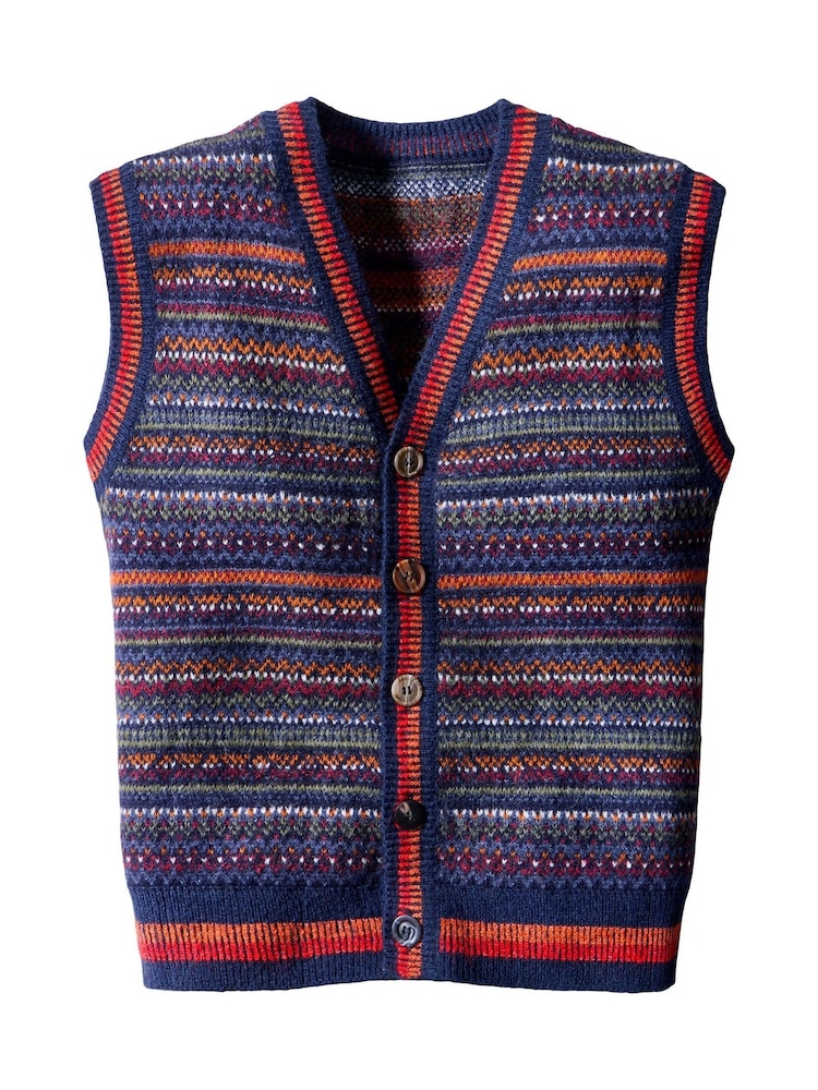 Joe Browns Blue Fabulous Fairisle Knitted Waistcoat - Image 8 of 8