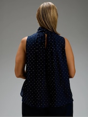 Live Unlimited Blue Hotfix Neck Tie Sleeveless Blouse - Image 2 of 5