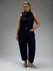 Live Unlimited Blue Hotfix Neck Tie Sleeveless Blouse - Image 4 of 5