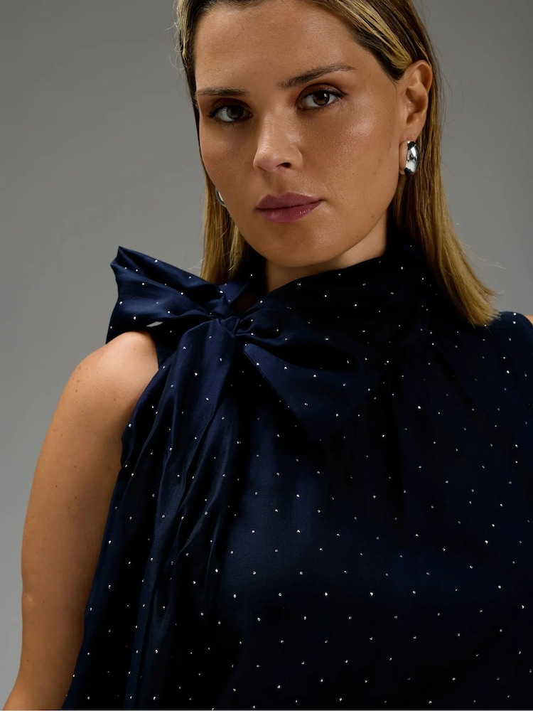 Live Unlimited Blue Hotfix Neck Tie Sleeveless Blouse - Image 5 of 5 Live Unlimited Blue Hotfix Neck Tie Sleeveless Blouse - Image 5 of 5