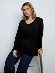Live Unlimited Black Cotton Slub V-Neck Longline Top - Image 4 of 5