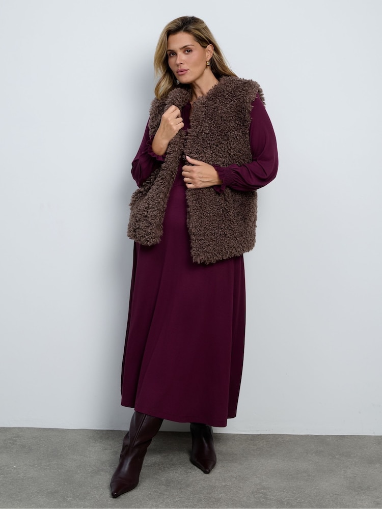 Live Unlimited Brown Mink Faux-Fur Shearling Gilet - Image 2 of 5