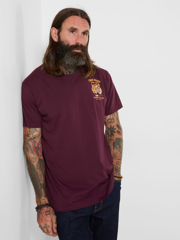 Joe Browns Purple Tiger Riders Back Print T-Shirt - Image 1 of 5 Joe Browns Purple Tiger Riders Back Print T-Shirt - Image 1 of 5