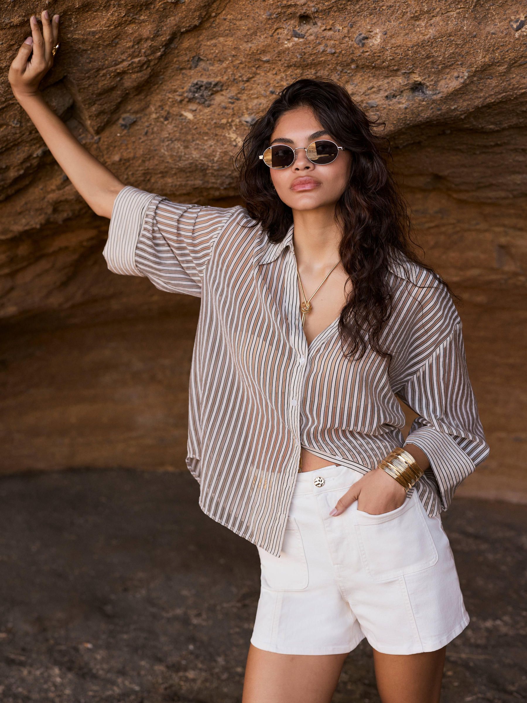 Buy Mint Velvet Natural Striped Sheer Shirt from the Next UK