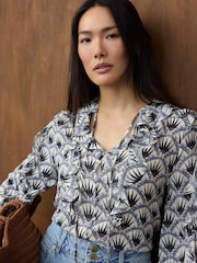 Mint Velvet Blue Geometric Print Neck Tie Ruffle Blouse - Image 3 of 7