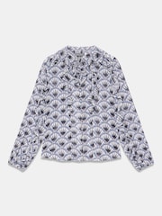 Mint Velvet Blue Geometric Print Neck Tie Ruffle Blouse - Image 6 of 7