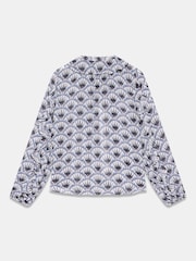 Mint Velvet Blue Geometric Print Neck Tie Ruffle Blouse - Image 7 of 7