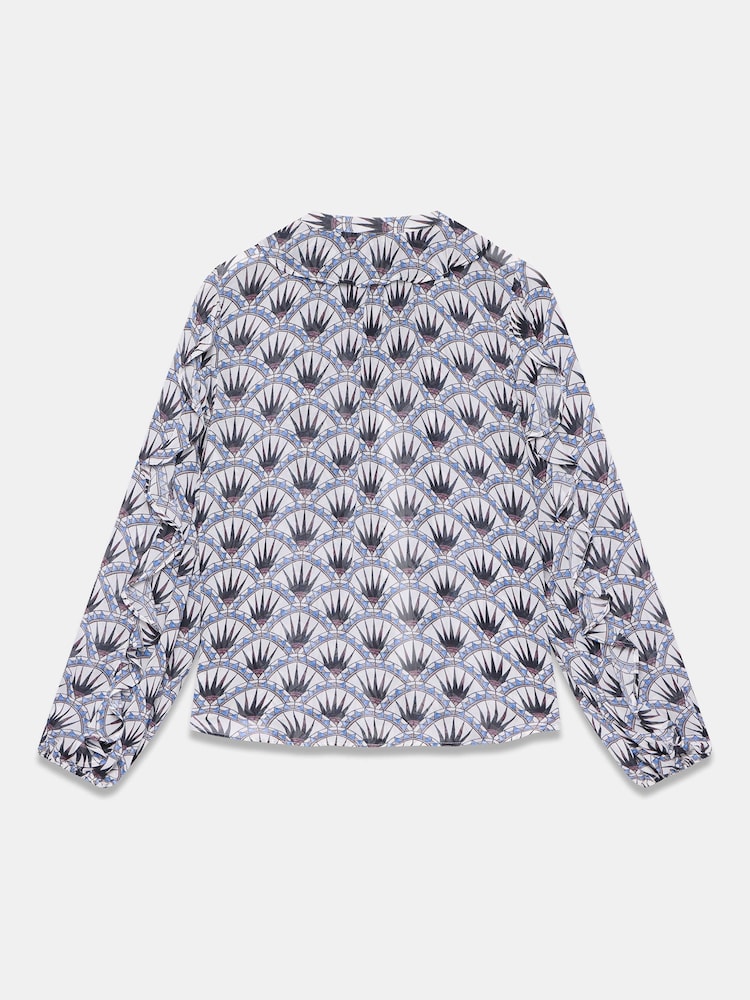 Mint Velvet Blue Geometric Print Neck Tie Ruffle Blouse - Image 7 of 7 Mint Velvet Blue Geometric Print Neck Tie Ruffle Blouse - Image 7 of 7