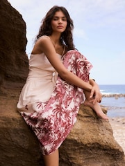 Mint Velvet Red Palm Print Midi Dress - Image 4 of 8