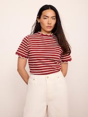 Mint Velvet Baumwoll-T-Shirt mit gestreiftem Muschelsaum - Bild 1 von 7