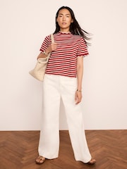 Mint Velvet Baumwoll-T-Shirt mit gestreiftem Muschelsaum - Bild 2 von 7