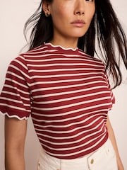 Mint Velvet Baumwoll-T-Shirt mit gestreiftem Muschelsaum - Bild 3 von 7