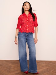 Mint Velvet Red Lace Short Sleeve Cropped Shirt - Image 4 of 7