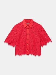 Mint Velvet Red Lace Short Sleeve Cropped Shirt - Image 6 of 7