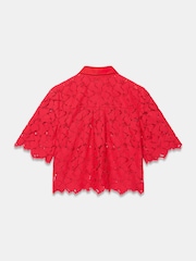 Mint Velvet Red Lace Short Sleeve Cropped Shirt - Image 7 of 7