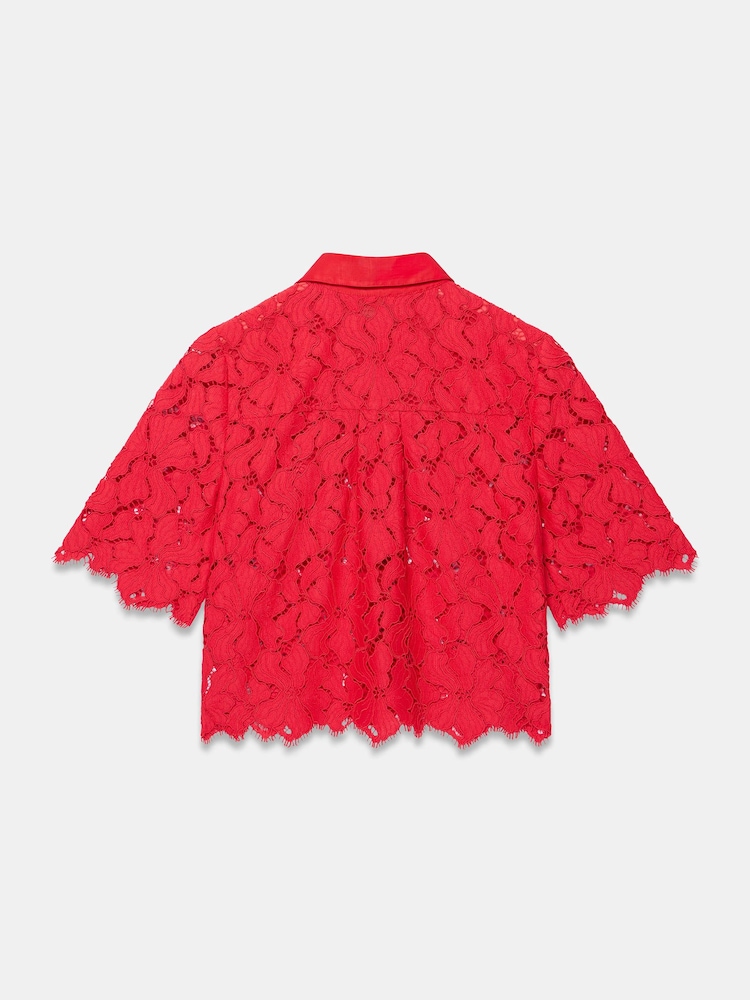 Mint Velvet Red Lace Short Sleeve Cropped Shirt - Image 7 of 7 Mint Velvet Red Lace Short Sleeve Cropped Shirt - Image 7 of 7
