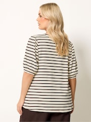 Yours Curve Brown Stripe Knitted Puff Sleeve Top - Image 2 of 5