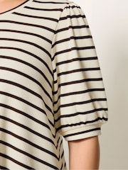 Yours Curve Brown Stripe Knitted Puff Sleeve Top - Image 4 of 5