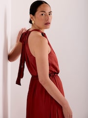 Mint Velvet Brown Satin Halter Maxi Dress - Image 3 of 7