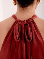 Mint Velvet Brown Satin Halter Maxi Dress - Image 4 of 7