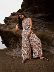Mint Velvet Black Satin Geo Print Wide Leg Trousers - Image 1 of 7