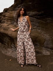 Mint Velvet Black Satin Geo Print Wide Leg Trousers - Image 2 of 7