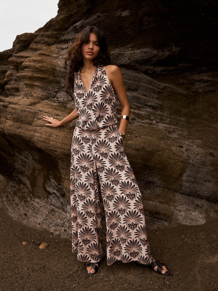 Mint Velvet Black Satin Geo Print Wide Leg Trousers - Image 2 of 7