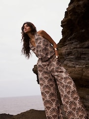 Mint Velvet Black Satin Geo Print Wide Leg Trousers - Image 3 of 7