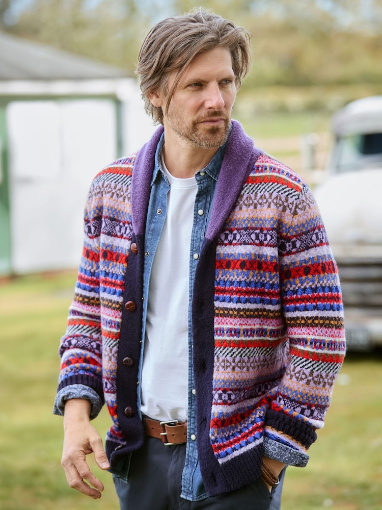 Joe Browns Purple Fairisle Shawl Cardigan - Image 1 of 8 Joe Browns Purple Fairisle Shawl Cardigan - Image 1 of 8