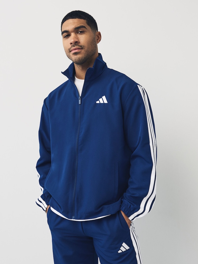 adidas Blue Sportswear Basic 3-Stripes Woven Tracksuit - Image 3 of 7