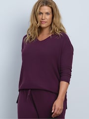 Live Unlimited Purple Plum Supersoft V-Neck Ribbed Sleeve Top - Image 1 of 4