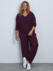 Live Unlimited Purple Plum Supersoft V-Neck Ribbed Sleeve Top - Image 3 of 4