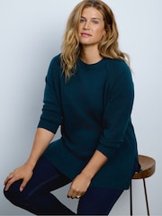 Live Unlimited Green Crew Neck Seam Detail Knitted Jumper - Image 1 of 3