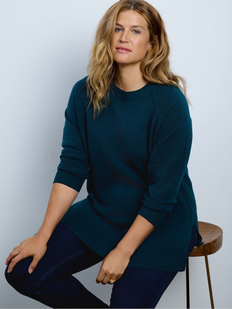 Live Unlimited Green Crew Neck Seam Detail Knitted Jumper - Image 1 of 3 Live Unlimited Green Crew Neck Seam Detail Knitted Jumper - Image 1 of 3