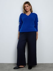 Live Unlimited Blue Wool Blend  V-Neck Knitted Jumper - Image 5 of 5