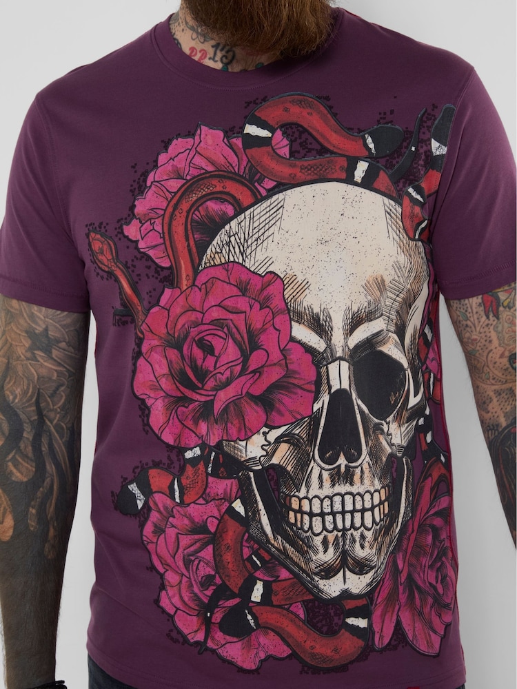 Joe Browns Purple Venom Bloom Skull T-Shirt - Image 2 of 5 Joe Browns Purple Venom Bloom Skull T-Shirt - Image 2 of 5