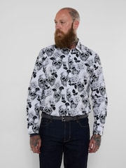 Joe Browns Black Monochrome Skull Print Shirt - Image 2 of 7