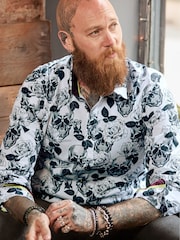 Joe Browns Black Monochrome Skull Print Shirt - Image 6 of 7