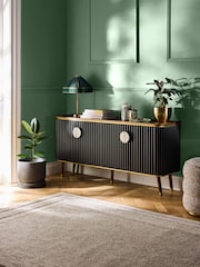 Clarke & Clarke Ribbed Black Mango Wood Calisto Large Sideboard - Image 2 of 9