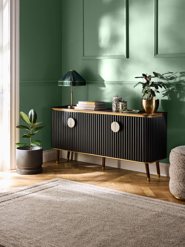 Clarke & Clarke Ribbed Black Mango Wood Calisto Large Sideboard - Image 2 of 9