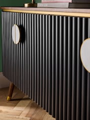Clarke & Clarke Ribbed Black Mango Wood Calisto Large Sideboard - Image 3 of 9