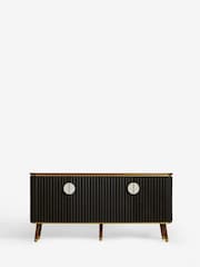 Clarke & Clarke Ribbed Black Mango Wood Calisto Large Sideboard - Image 5 of 9