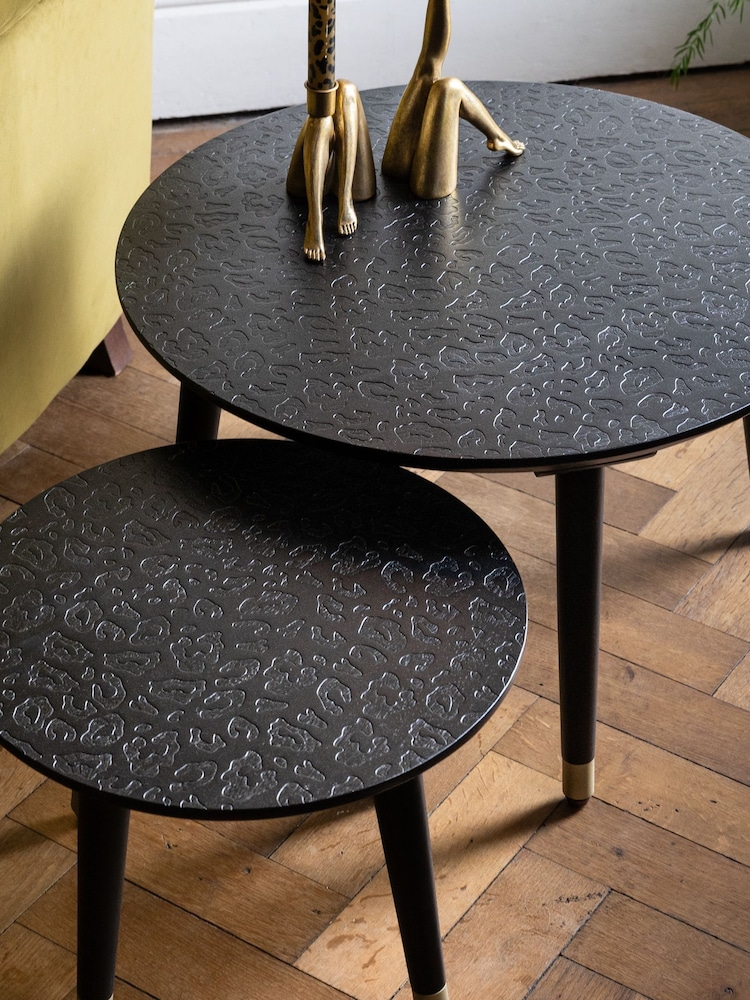 Rockett St George Black Leopard Print Coffee Nest - Image 2 of 3